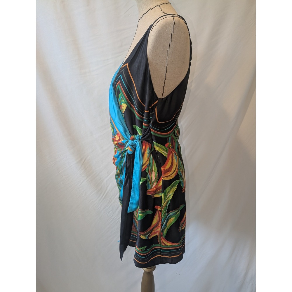 Farm Rio Womens Tropical Banana Print Mini Wrap Dress Blue Black Scarf Print - Picture 3 of 10